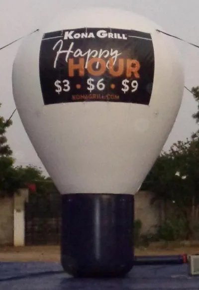 Black White Rooftop Ad Kona Grill Happy Hour Balloon - Advertising Balloons Gallery Image