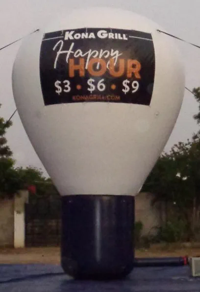 Black White Rooftop Ad Kona Grill Happy Hour Balloon - Advertising Balloons Gallery Image