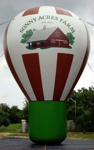 Brown Green White Rooftop Ad Sonny Acres Farm Balloon - Advertising Balloons Gallery Image