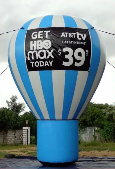White Blue Rooftop Ad At T Tv Balloon - Advertising Balloons Gallery Image