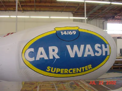 White Blue Advertising Car Wash Supercenter Blimp - Helium Blimps Gallery Image