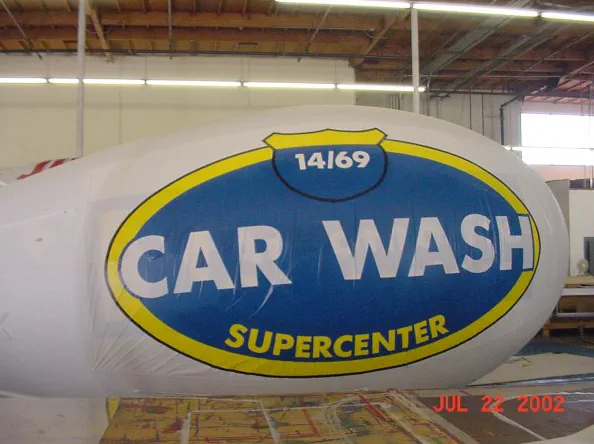 White Blue Advertising Car Wash Supercenter Blimp - Helium Blimps Gallery Image