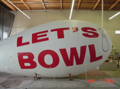 White Red Advertising Lets Bowl Blimp - Helium Blimps Gallery Image