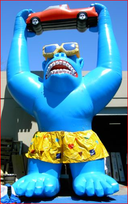 Blue Inflatable Gorilla Holding Car for Promotions - Custom Inflatables Gallery Image