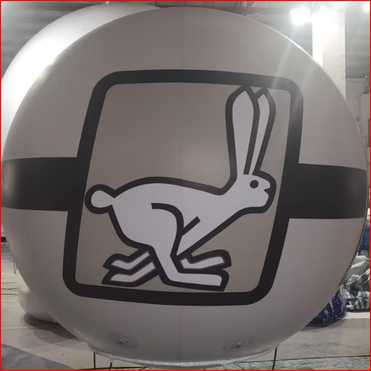 Gray and Black Helium Sphere with Rabbit Logo for Trade Show - Helium Spheres Gallery Image